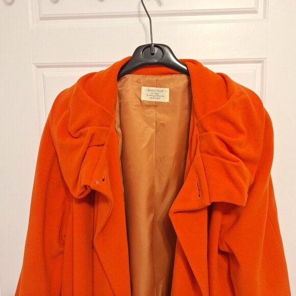 Eyecatching Bright Orange Drape Flare Coat Vintage Galsville - Picture 6 of 12